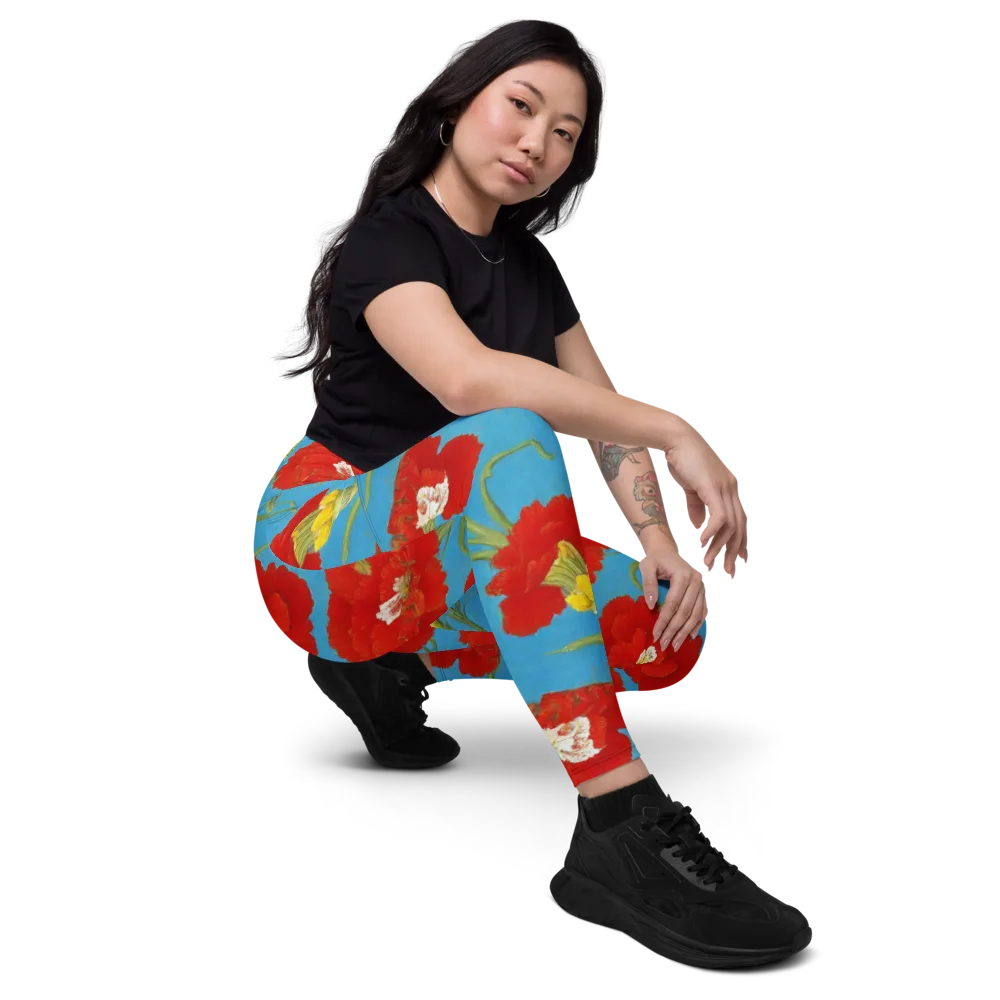 Scarlet Carnation on Leggings with Pockets — Right Front