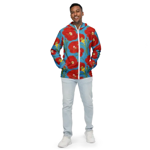 Scarlet Carnation on a Men's Windbreaker