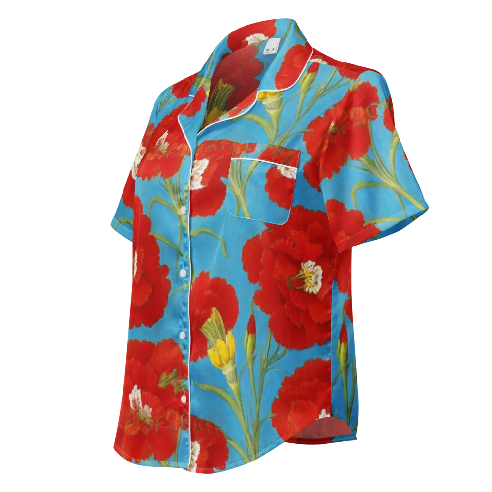 Scarlet Carnation on Women's Short Sleeve Pajama Top — Left Front