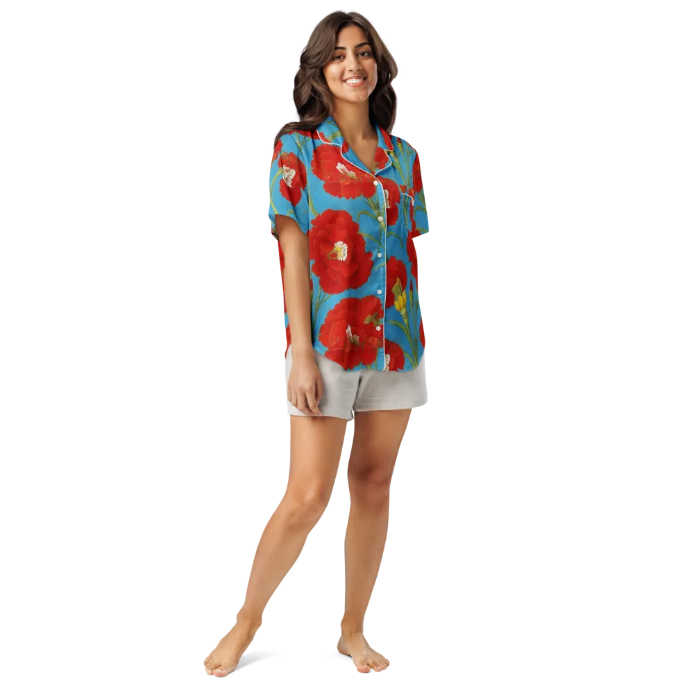 Scarlet Carnation on Women's Short Sleeve Pajama Top — Front