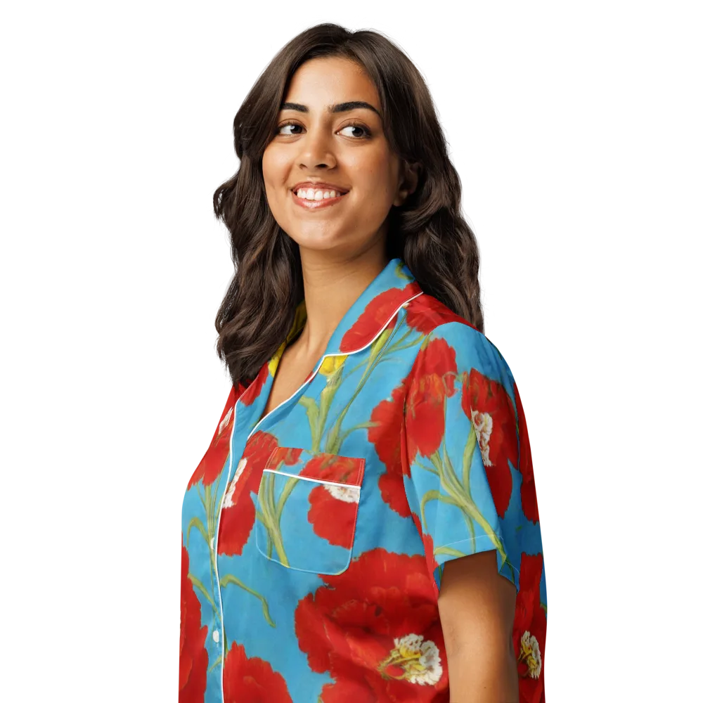 Scarlet Carnation on Women's Short Sleeve Pajama Top — Left Front