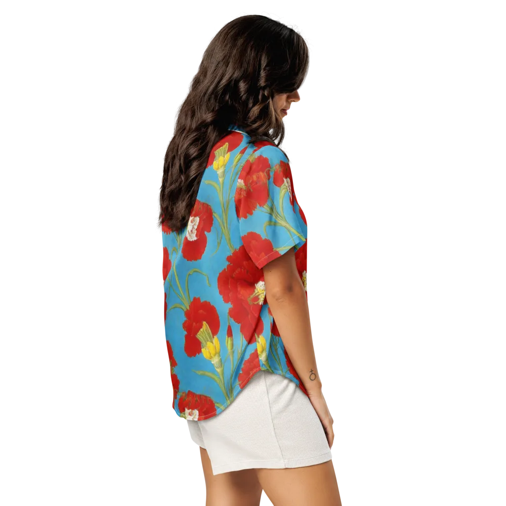 Scarlet Carnation on Women's Short Sleeve Pajama Top — Right Back