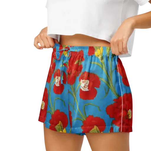 Scarlet Carnation on a Women's Pajama Shorts