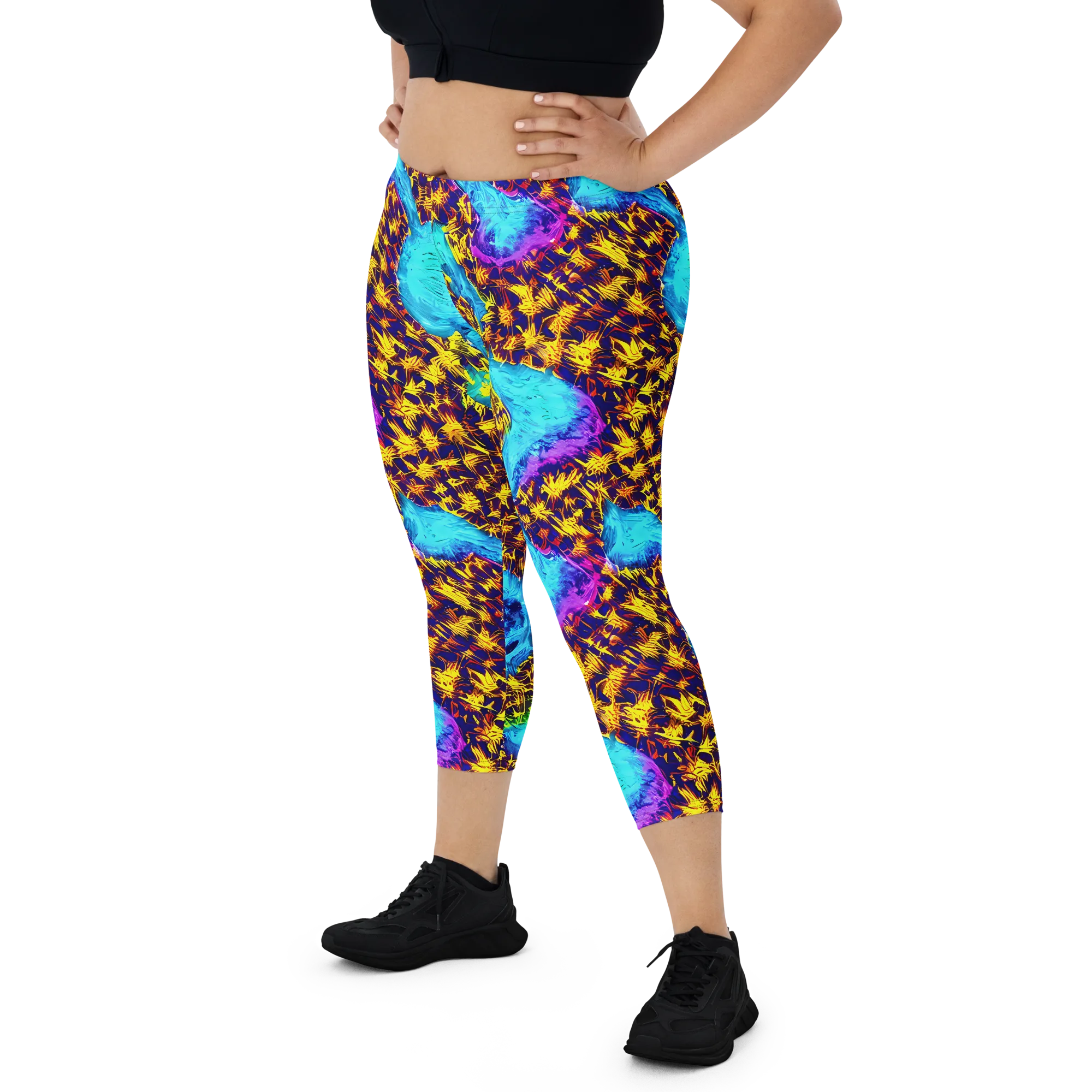 Wildfire Waters on Capri Leggings — Front