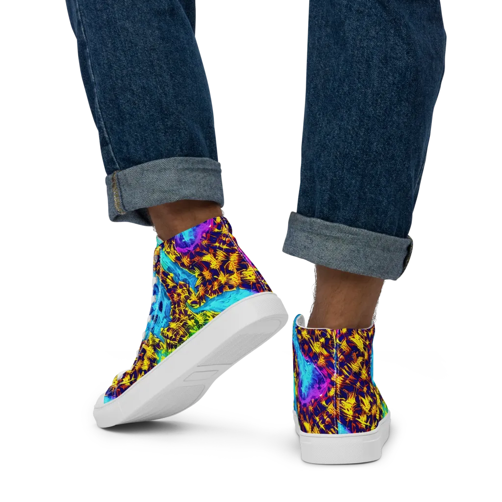 Wildfire Waters on Men's High Top Canvas Shoes — Back