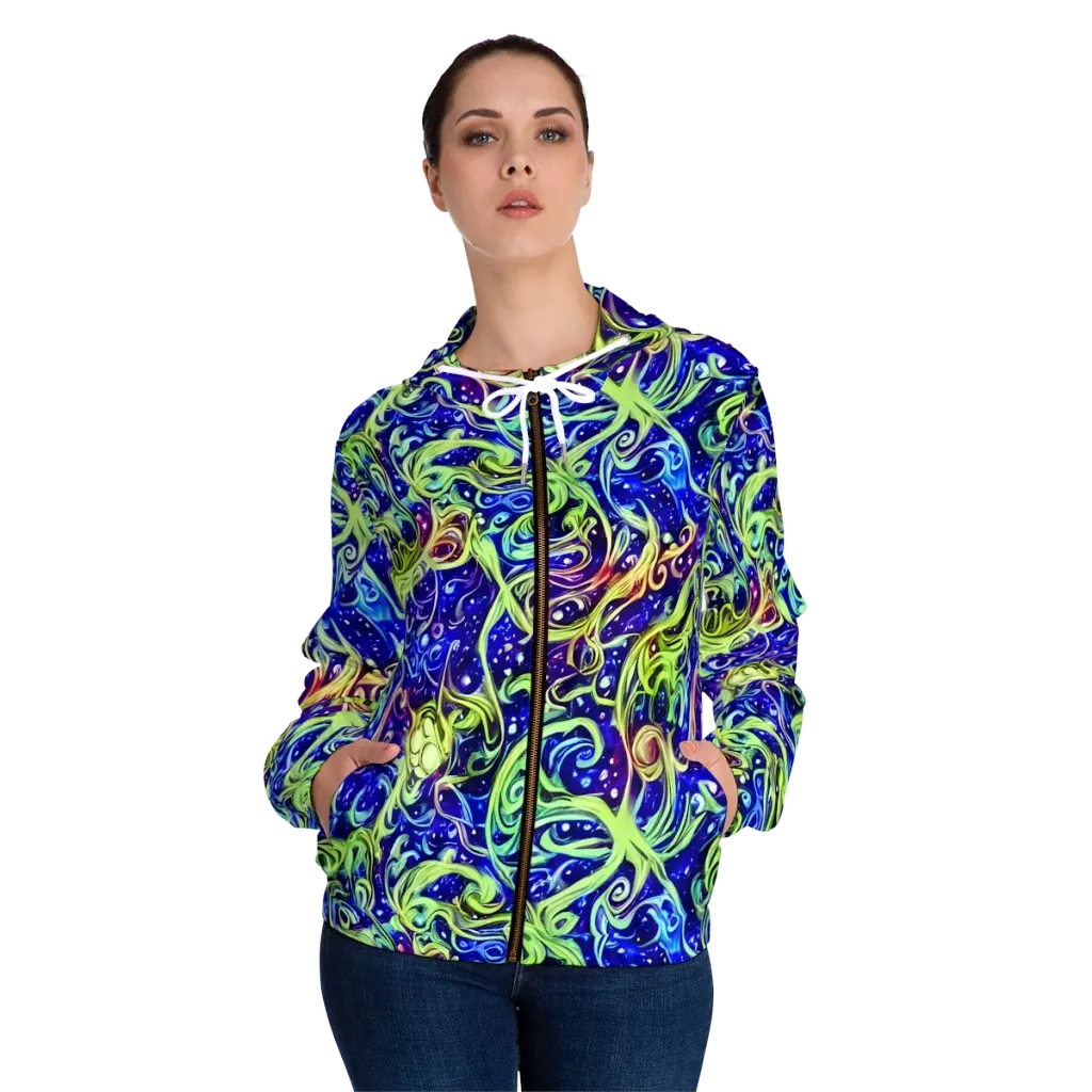 Molten Whirlwind on Women's Full-Zip Hoodie — Front On Person