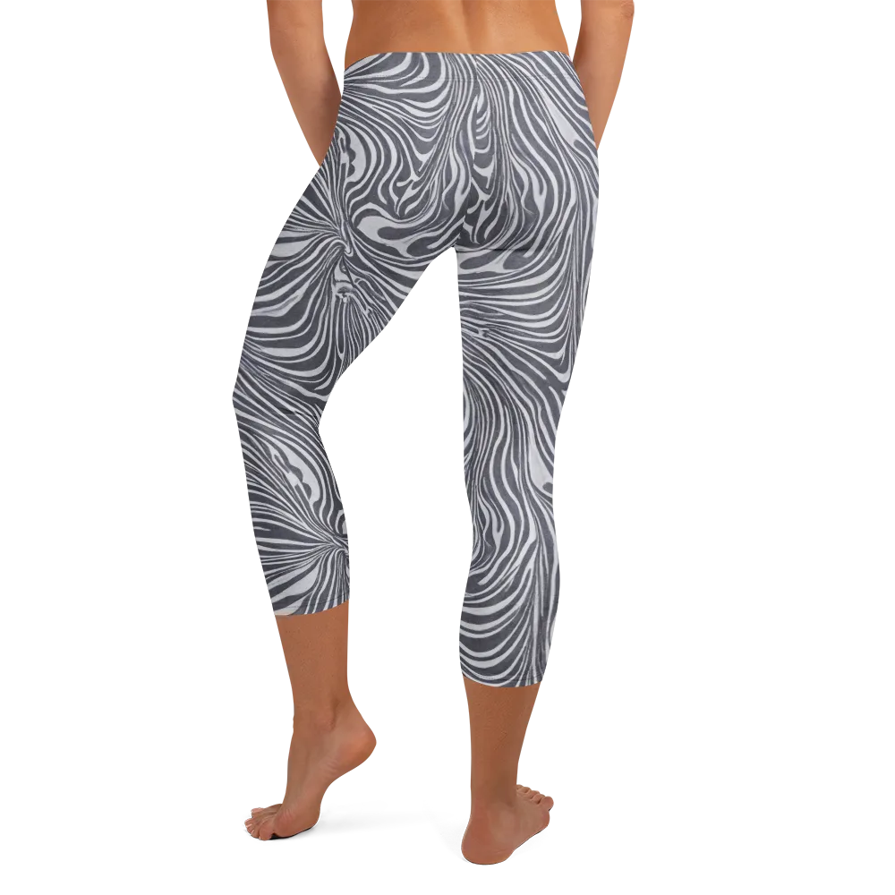 Monochrome Maelstrom on Capri Leggings — Back