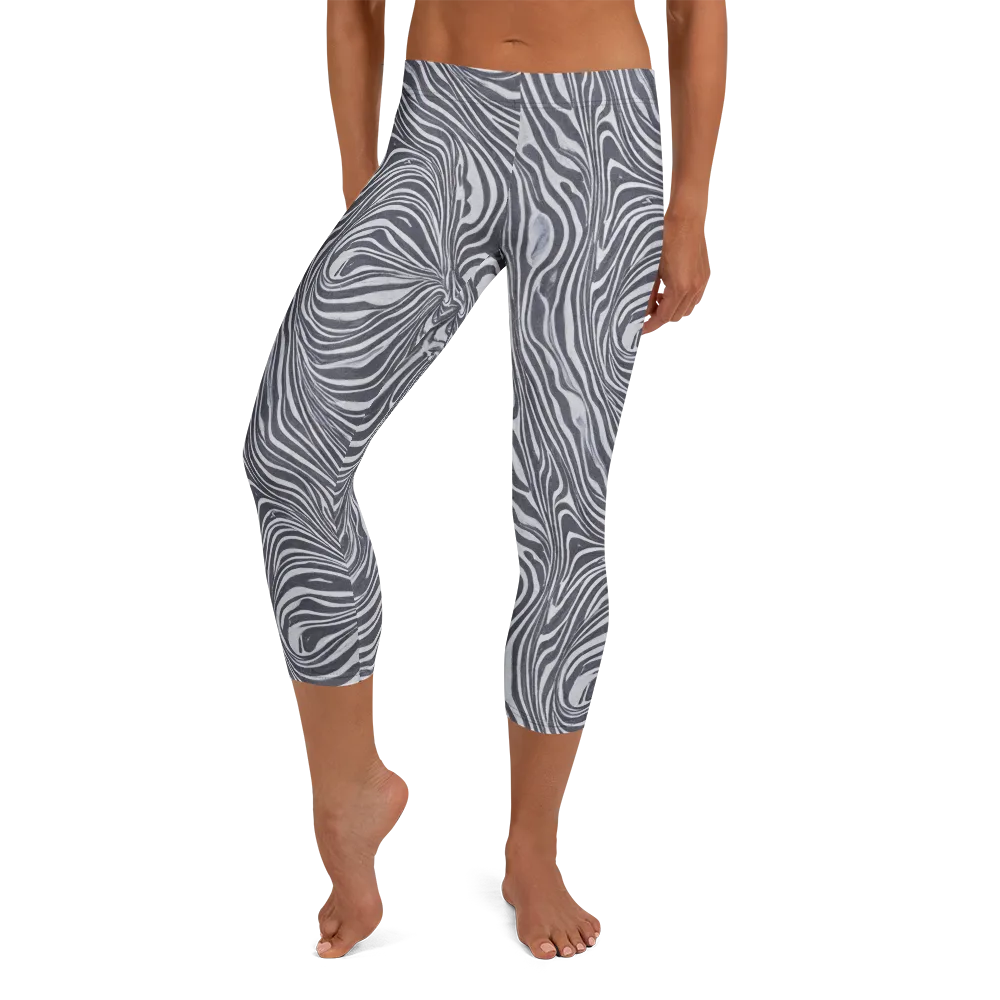 Monochrome Maelstrom on Capri Leggings — Front