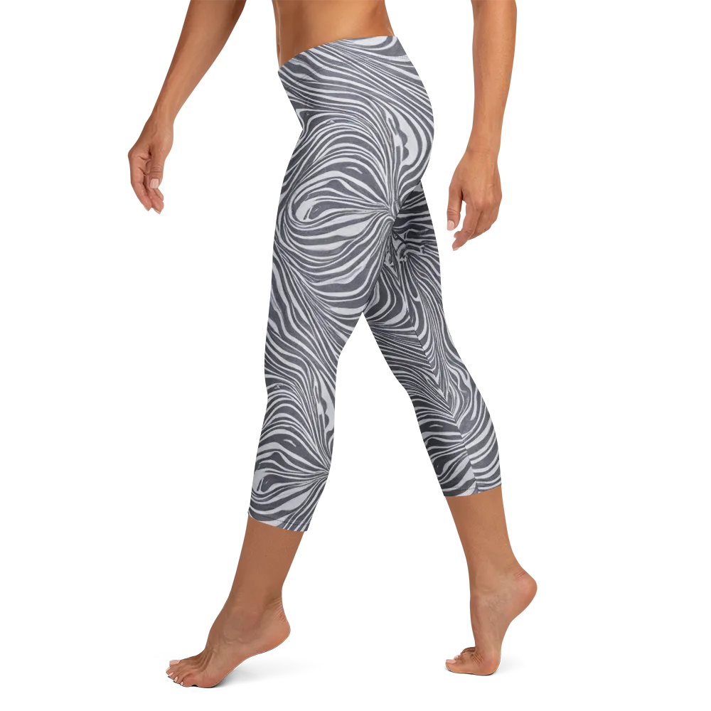 Monochrome Maelstrom on Capri Leggings — Left