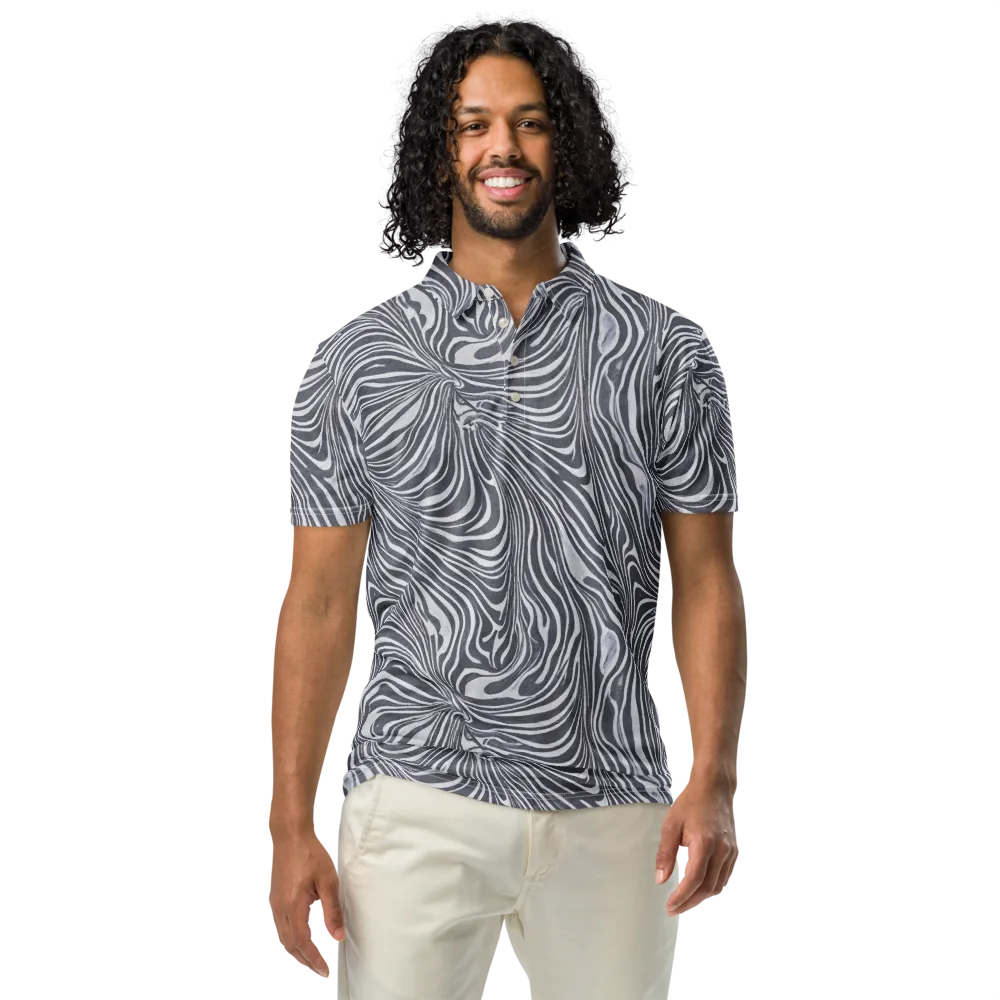 Monochrome Maelstrom on Men's Slim Fit Polo Shirt — Front