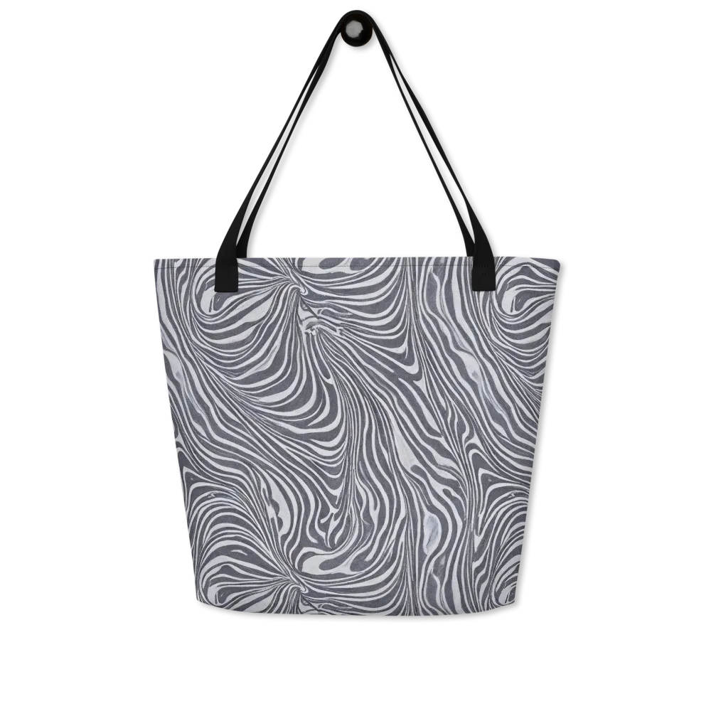 Monochrome Maelstrom on Large Tote Bag W/ Pocket — Front