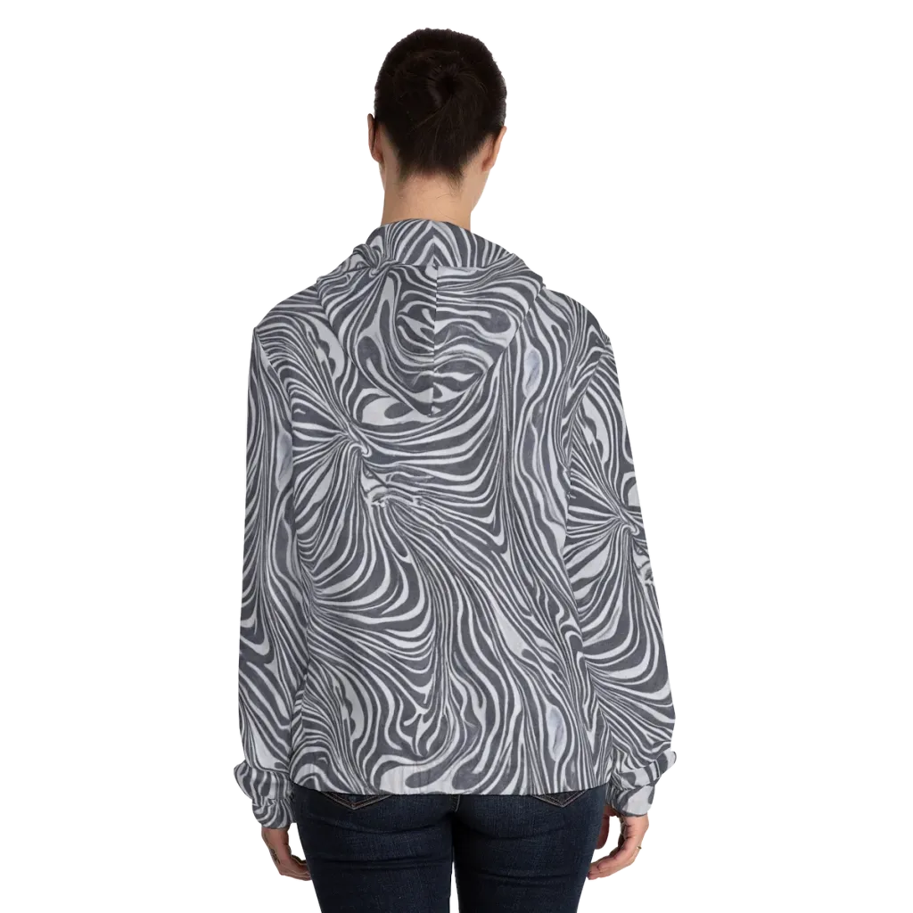 Monochrome Maelstrom on Women's Full-Zip Hoodie — Back On Person