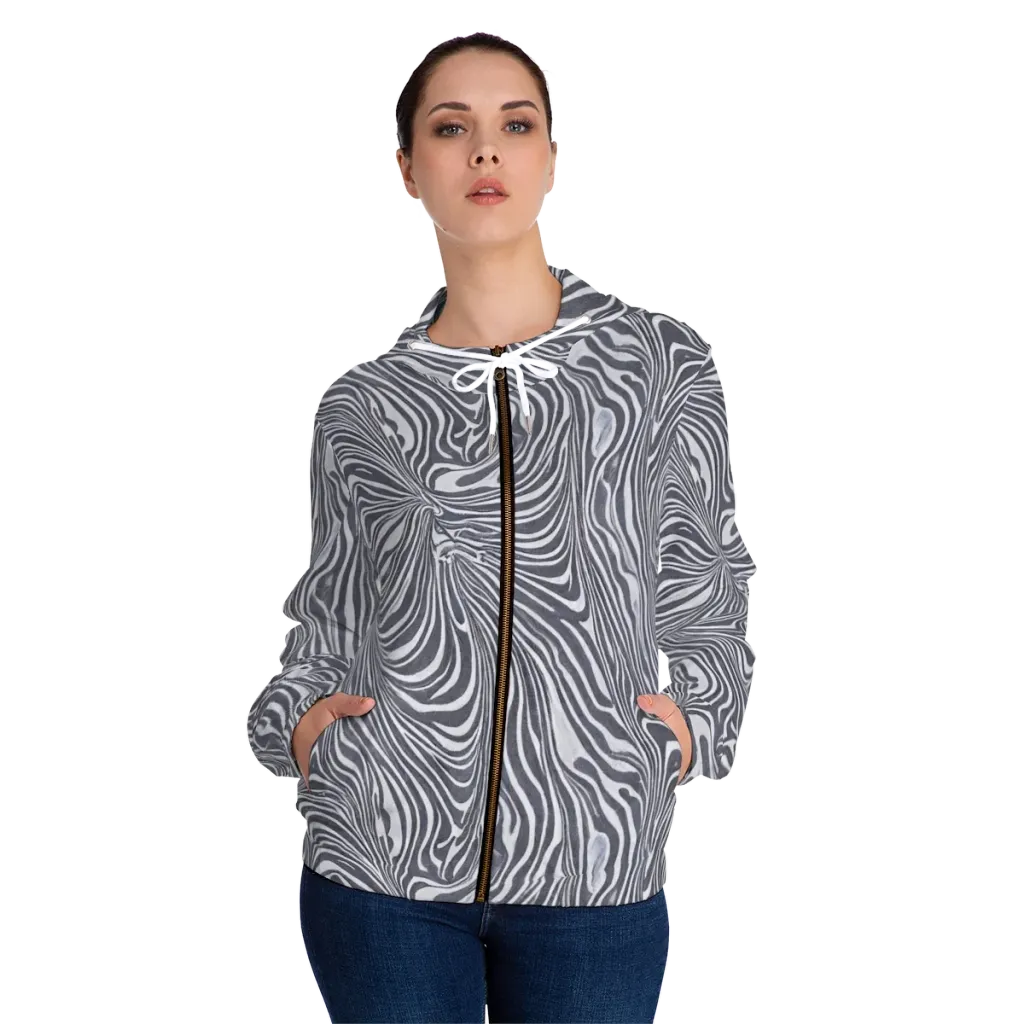 Monochrome Maelstrom on Women's Full-Zip Hoodie — Front On Person