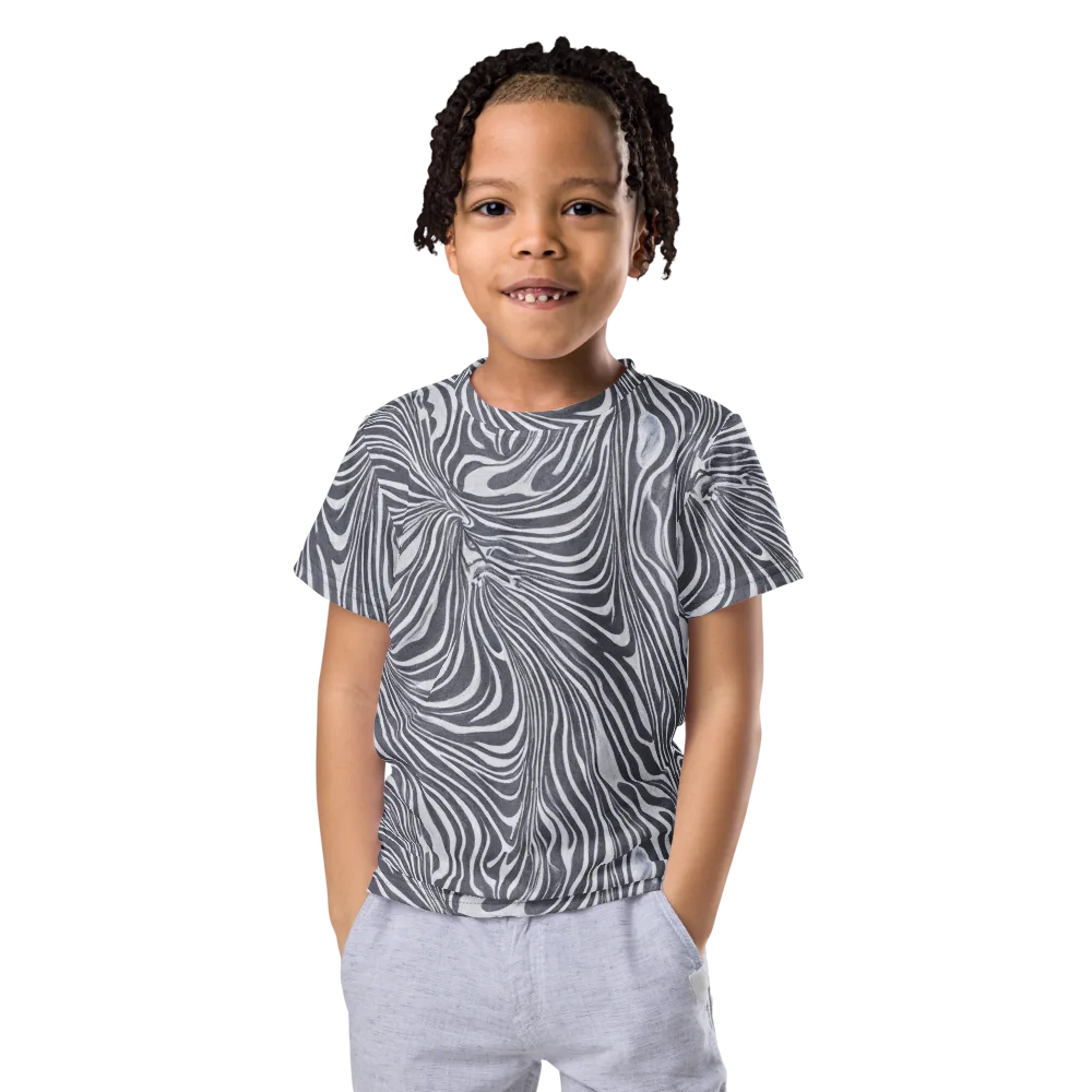 Monochrome Maelstrom on Kids Crew Neck T-Shirt — Front