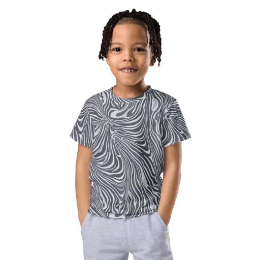 Monochrome Maelstrom on a Kids Crew Neck T-Shirt
