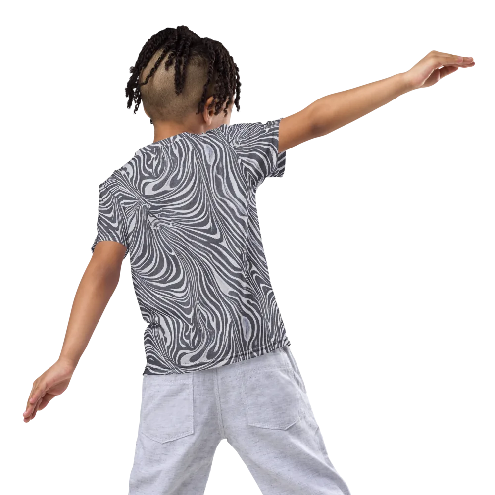 Monochrome Maelstrom on Kids Crew Neck T-Shirt — Back