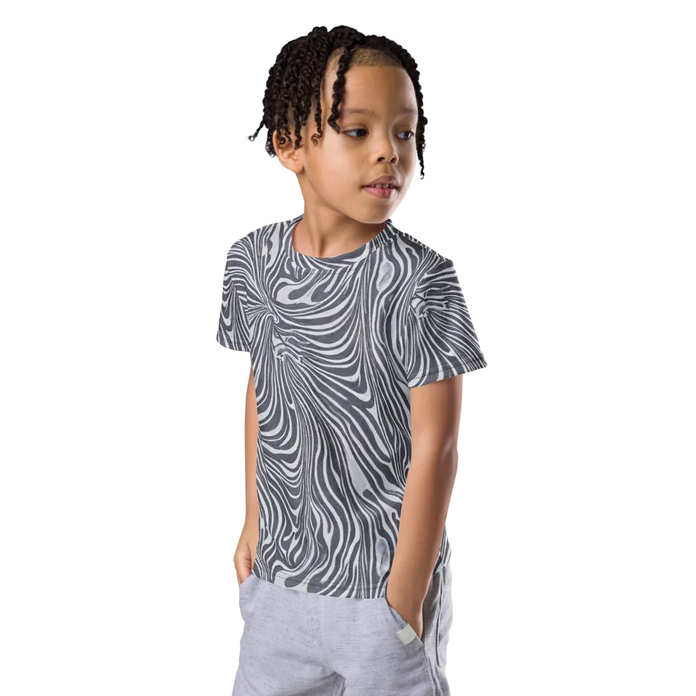 Monochrome Maelstrom on Kids Crew Neck T-Shirt — Left Front