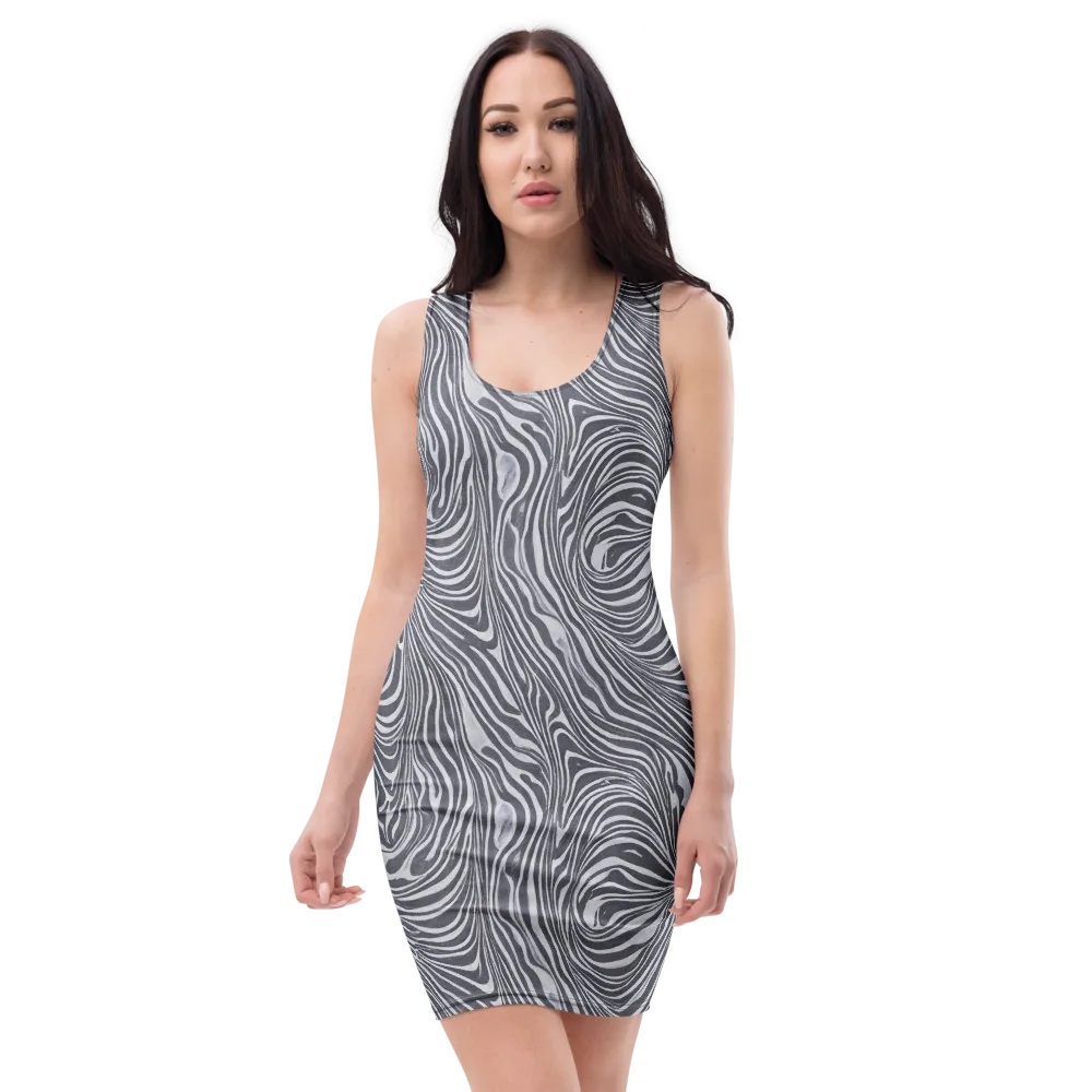 Monochrome Maelstrom on Bodycon Dress — Front