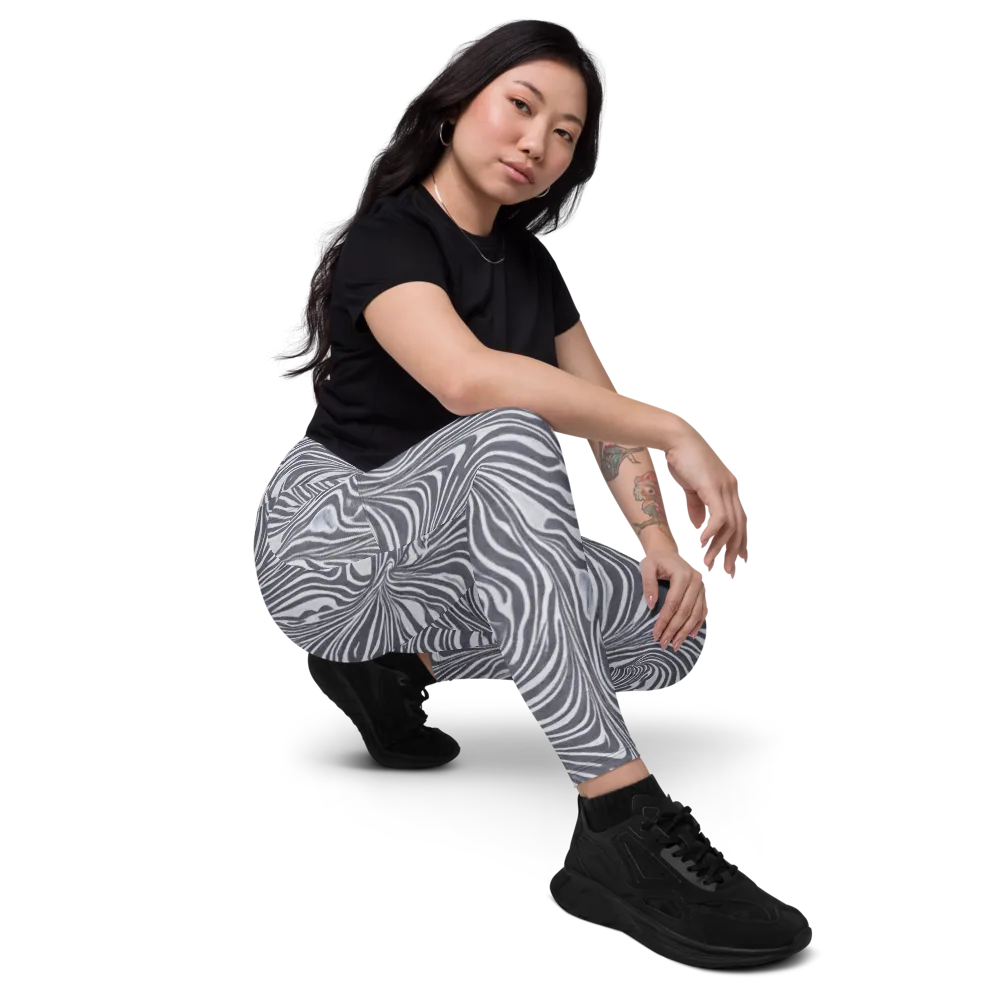 Monochrome Maelstrom on Leggings with Pockets — Right Front