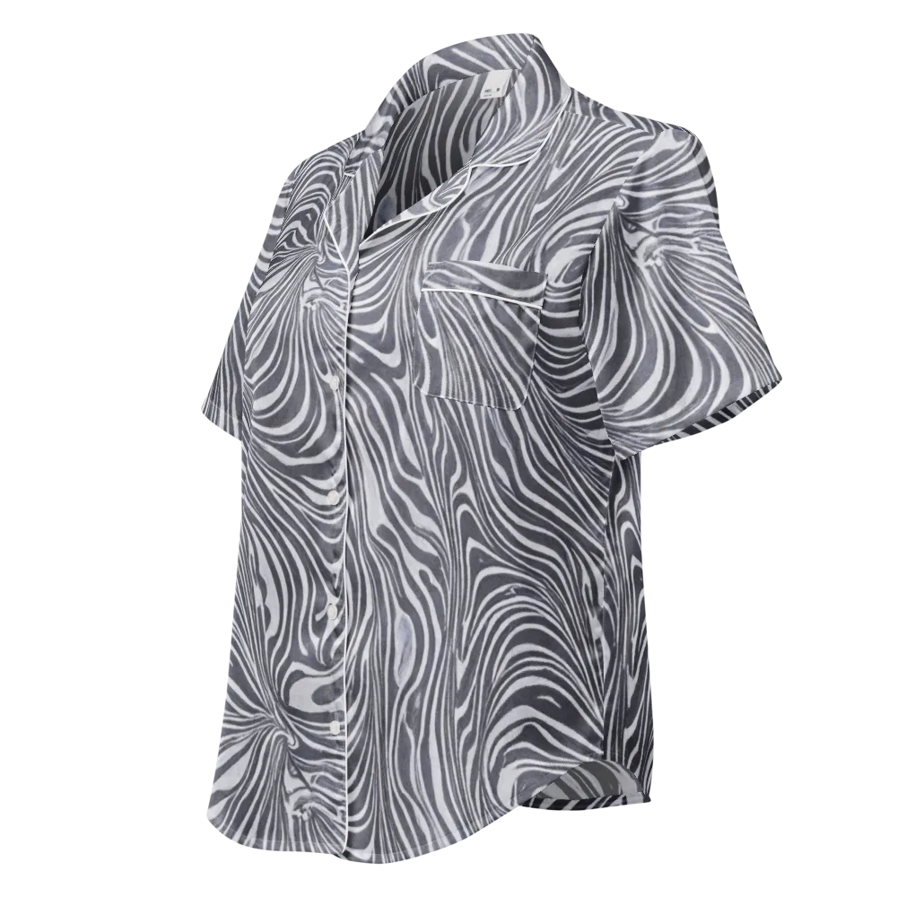 Monochrome Maelstrom on Women's Short Sleeve Pajama Top — Left Front