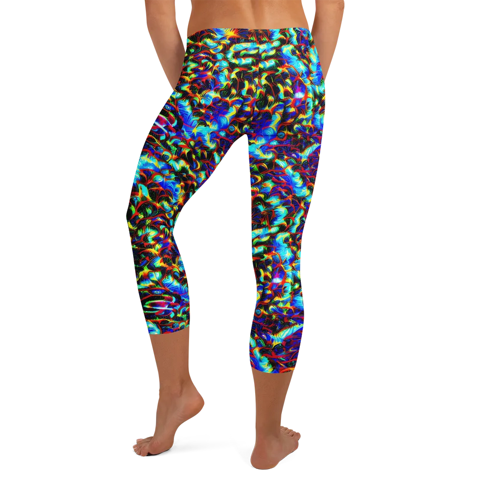 Blue Flame Jungle on Capri Leggings — Back