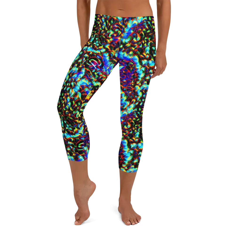 Blue Flame Jungle on Capri Leggings — Front