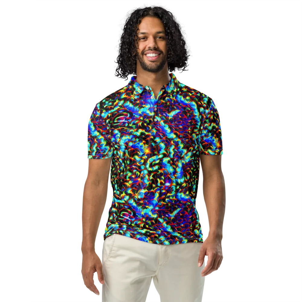 Blue Flame Jungle on Men's Slim Fit Polo Shirt — Front