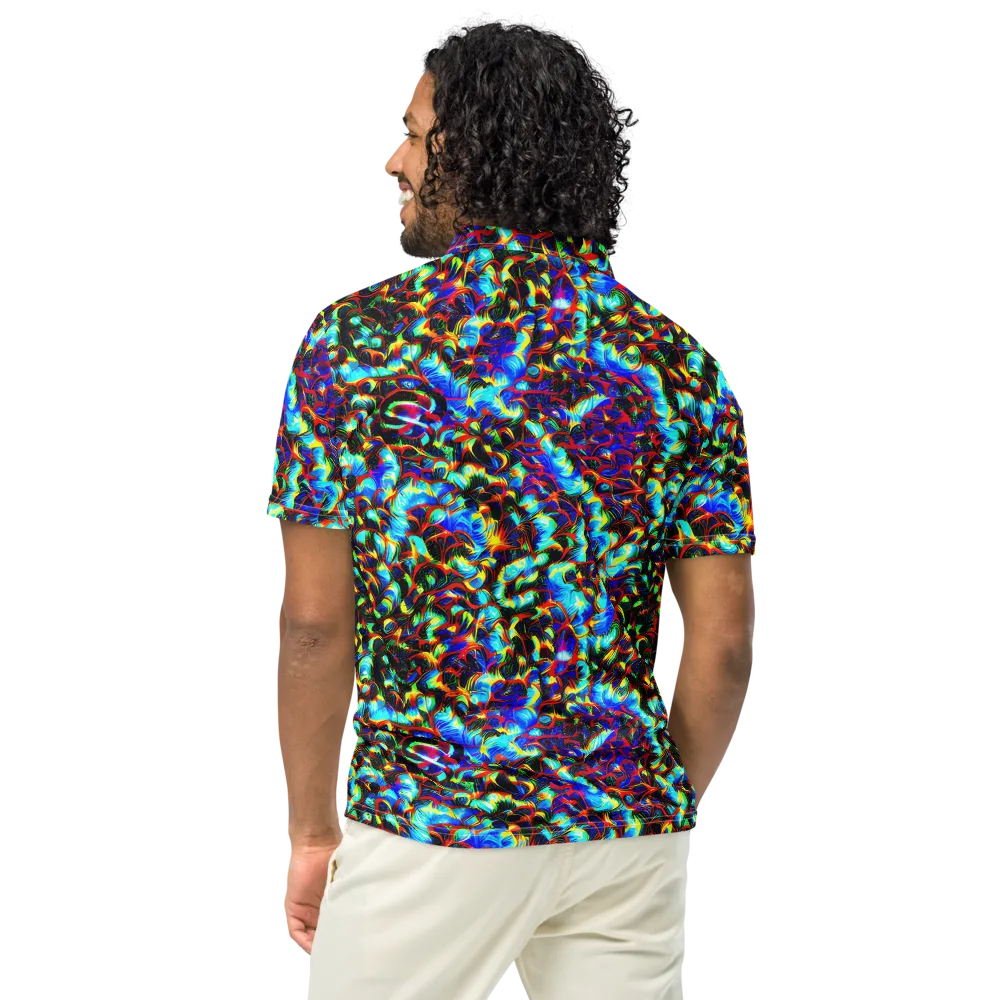 Blue Flame Jungle on Men's Slim Fit Polo Shirt — Back