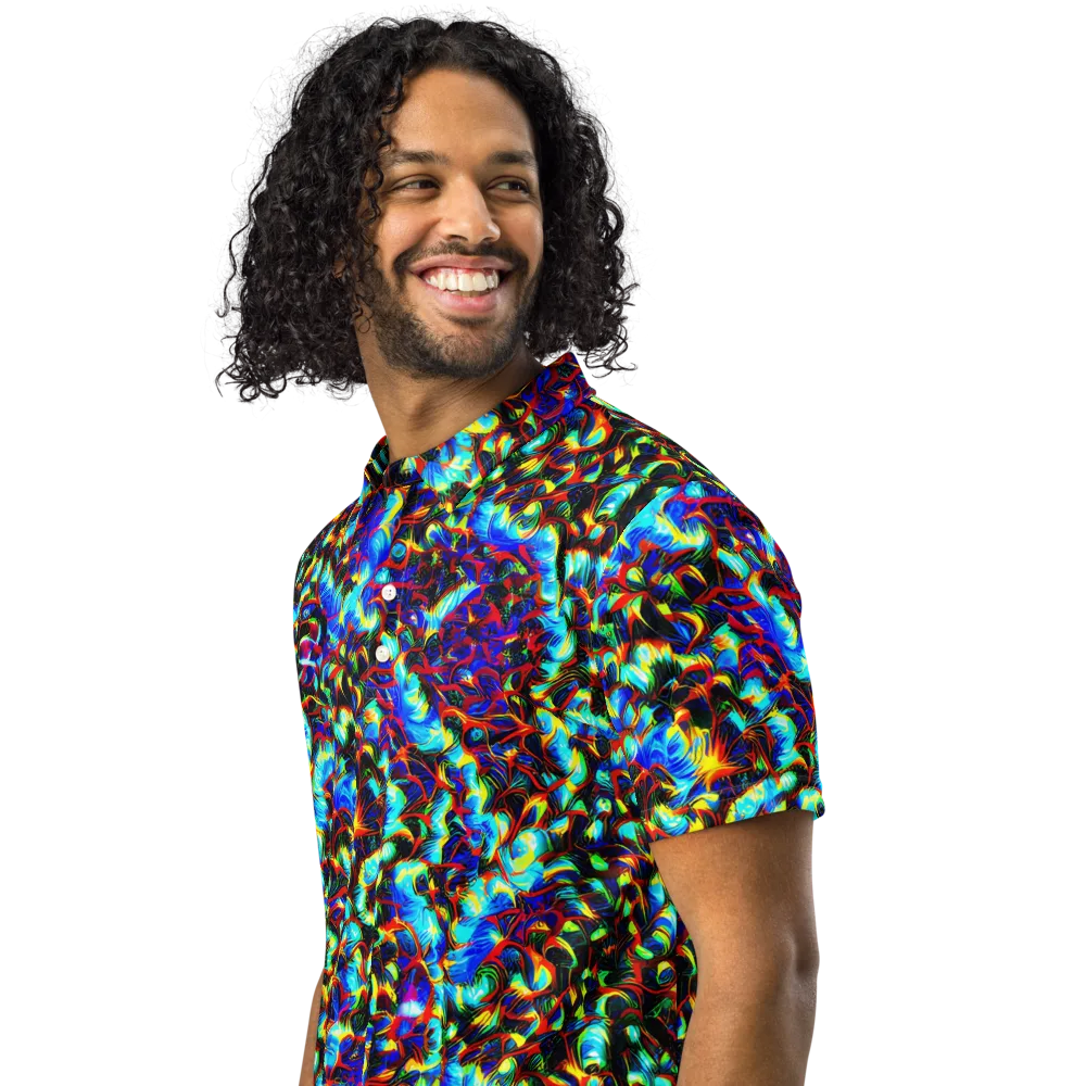 Blue Flame Jungle on Men's Slim Fit Polo Shirt — Left Front