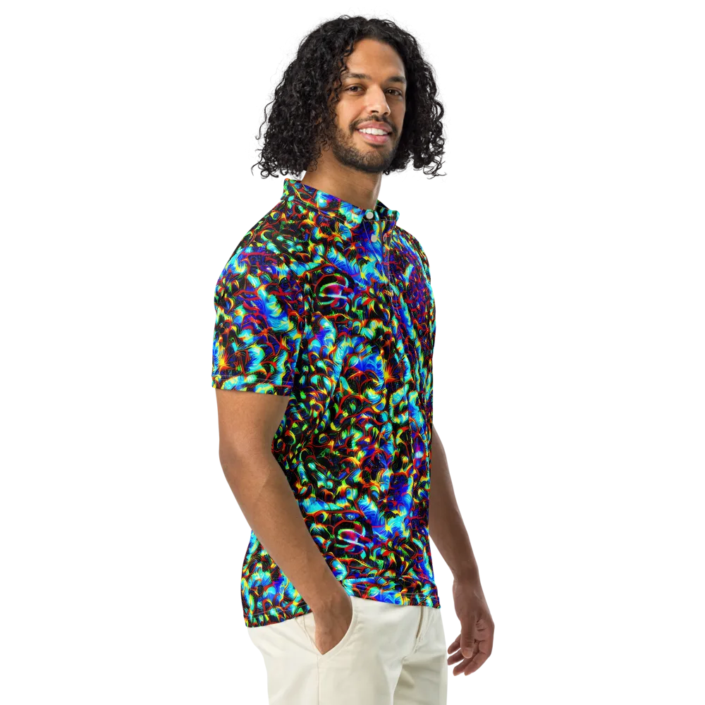 Blue Flame Jungle on Men's Slim Fit Polo Shirt — Right Front