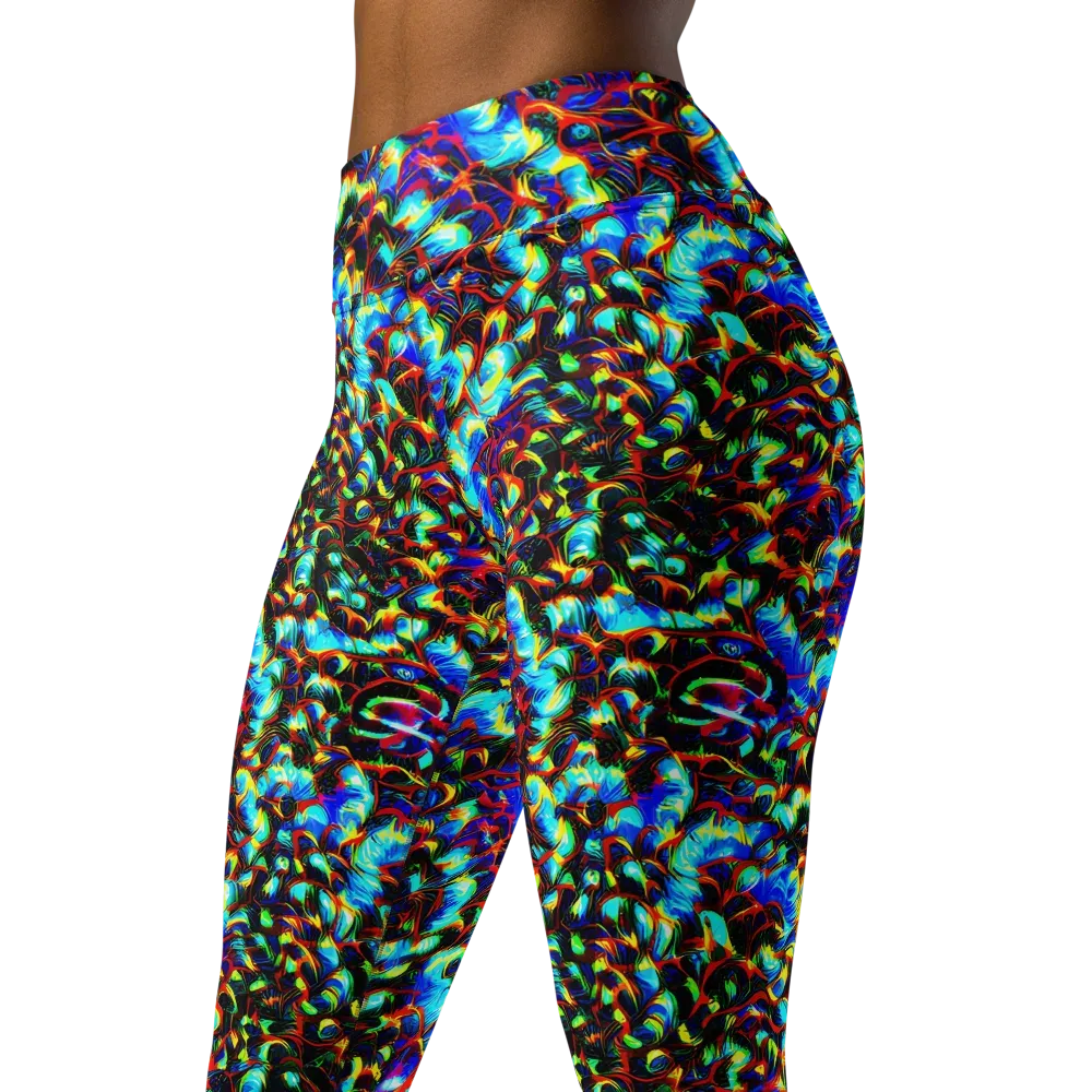 Blue Flame Jungle on Yoga Leggings — Left Front