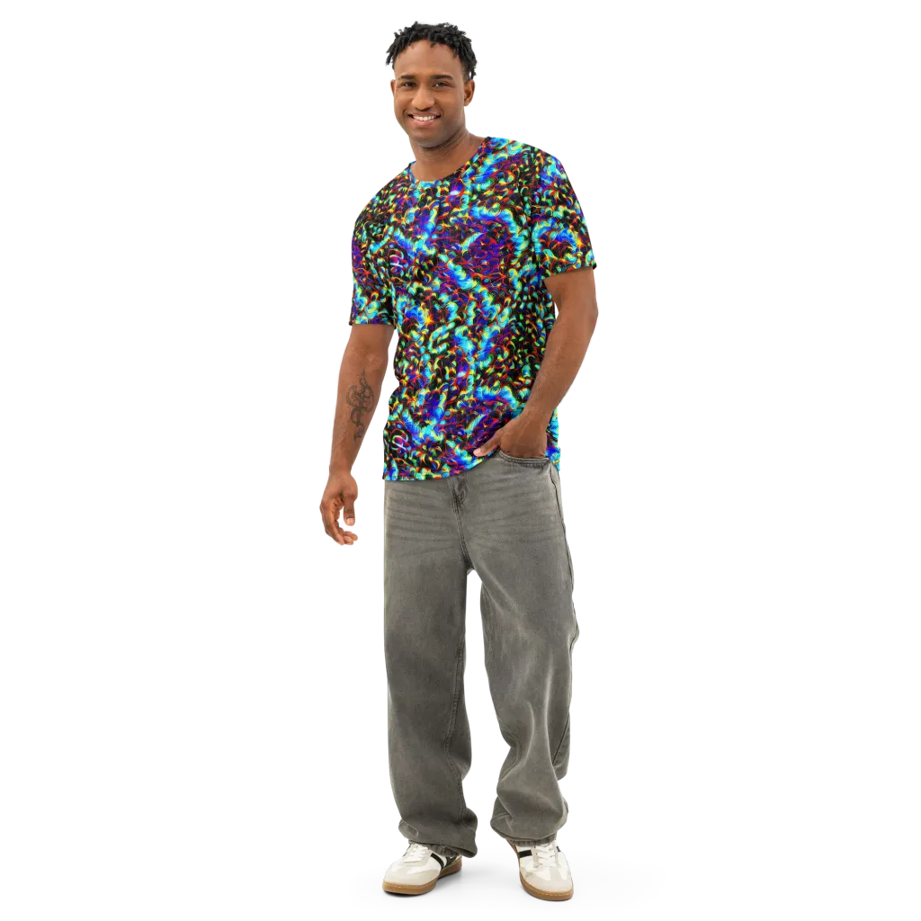 Blue Flame Jungle on Men's Cotton Crew Neck T-Shirt — Front