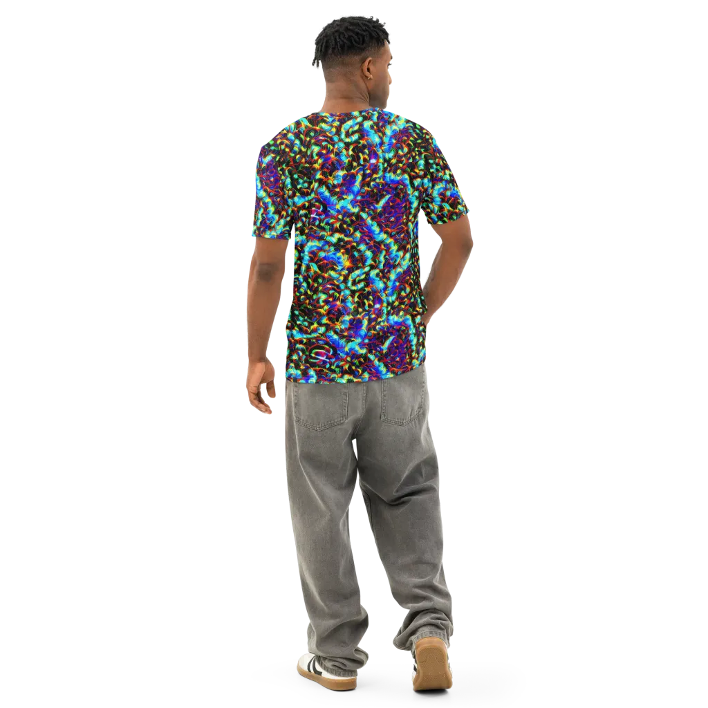 Blue Flame Jungle on Men's Cotton Crew Neck T-Shirt — Back