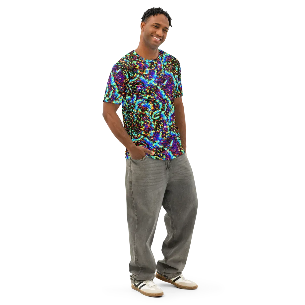 Blue Flame Jungle on Men's Cotton Crew Neck T-Shirt — Right Front