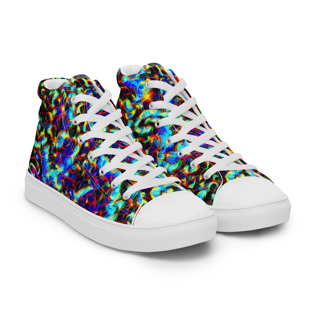 Blue Flame Jungle on Men's High Top Canvas Shoes — Right Front