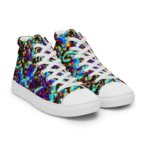 Blue Flame Jungle on a Men's High Top Canvas Shoes