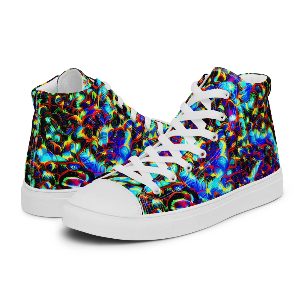 Blue Flame Jungle on Men's High Top Canvas Shoes — Left