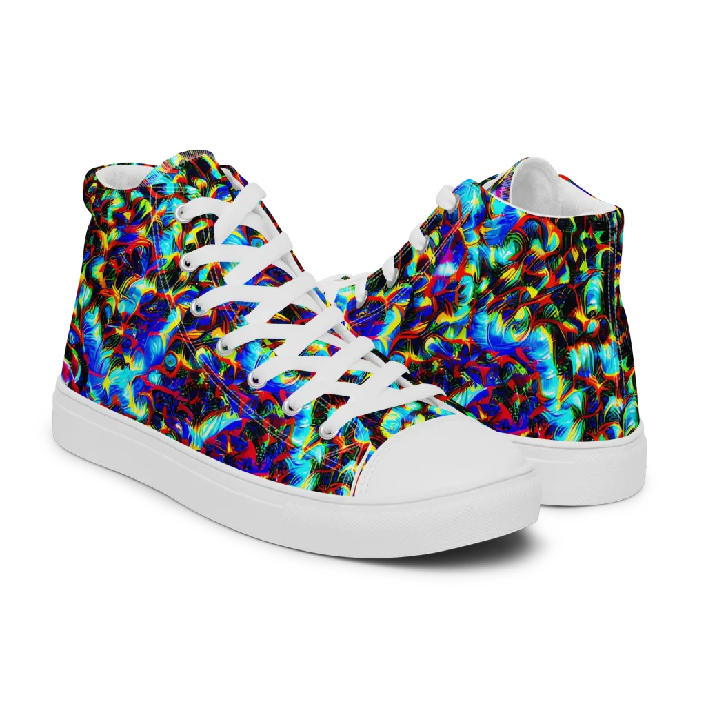 Blue Flame Jungle on Men's High Top Canvas Shoes — Right