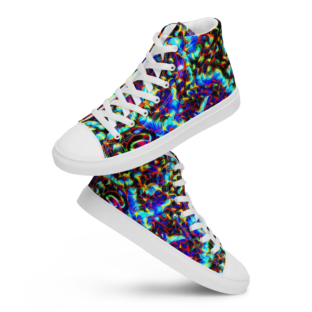 Blue Flame Jungle on Men's High Top Canvas Shoes — Front