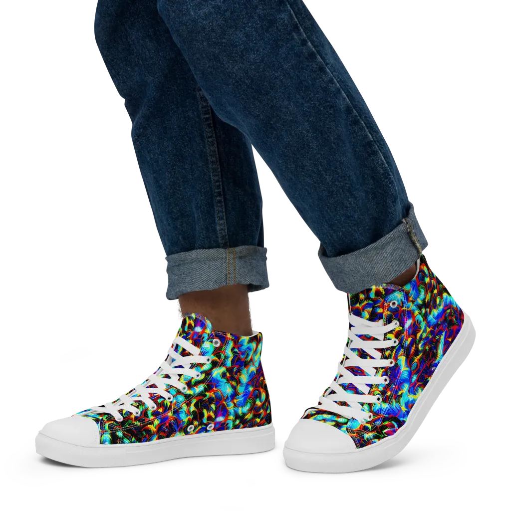 Blue Flame Jungle on Men's High Top Canvas Shoes — Left