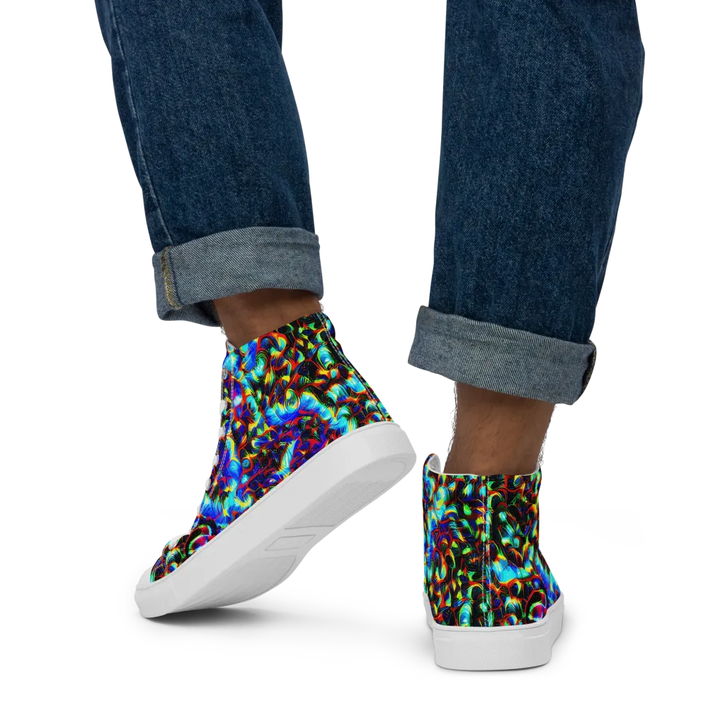 Blue Flame Jungle on Men's High Top Canvas Shoes — Back