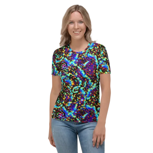 Blue Flame Jungle on a Women's Crew Neck T-Shirt