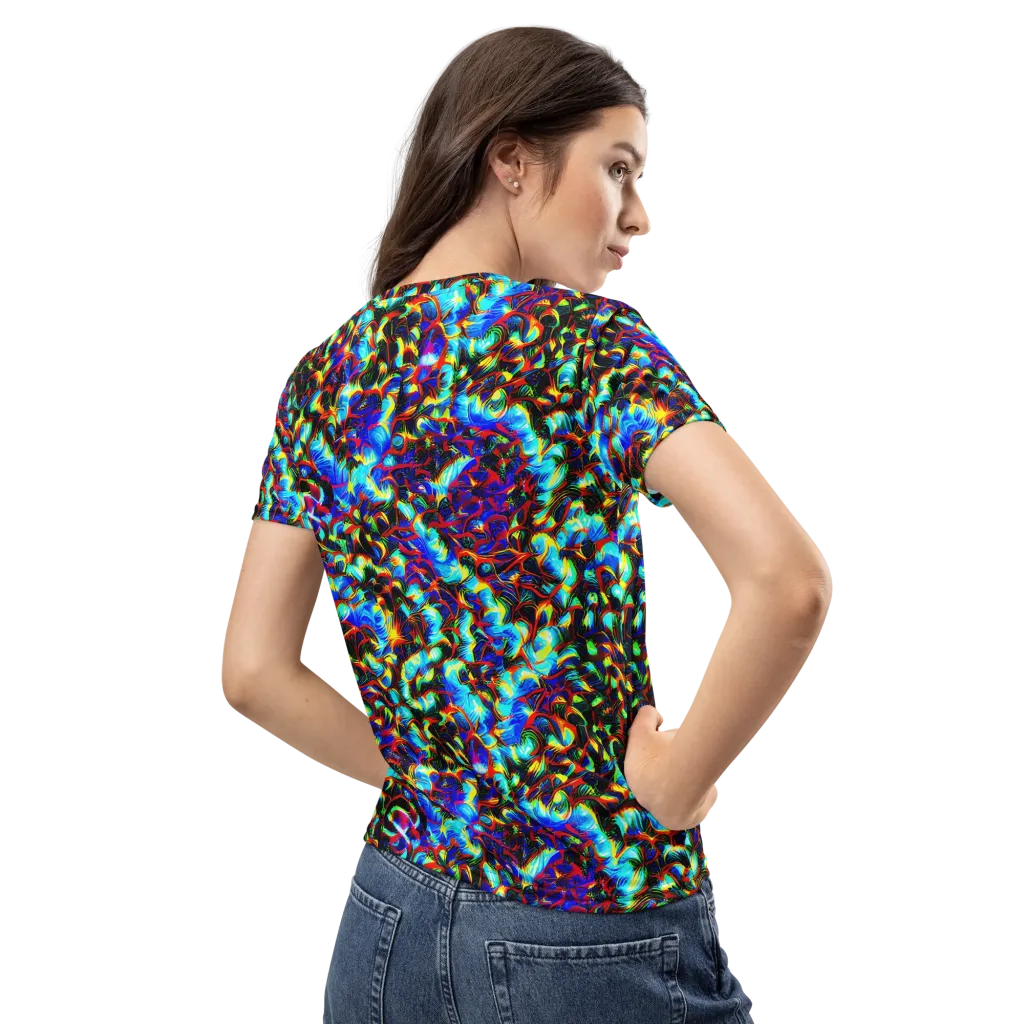 Blue Flame Jungle on Women's Crew Neck T-Shirt — Back