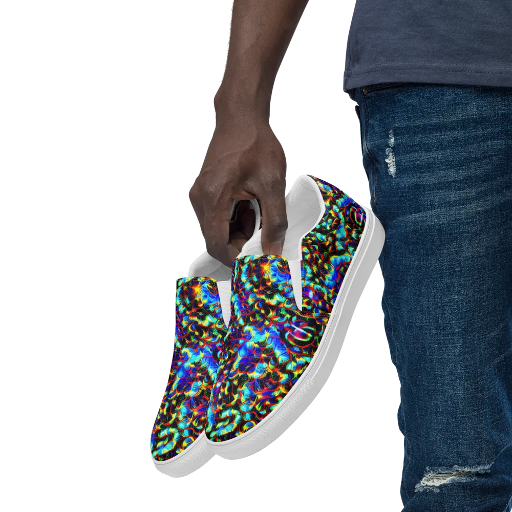 Blue Flame Jungle on Men's Slip-On Canvas Shoes — Left Front