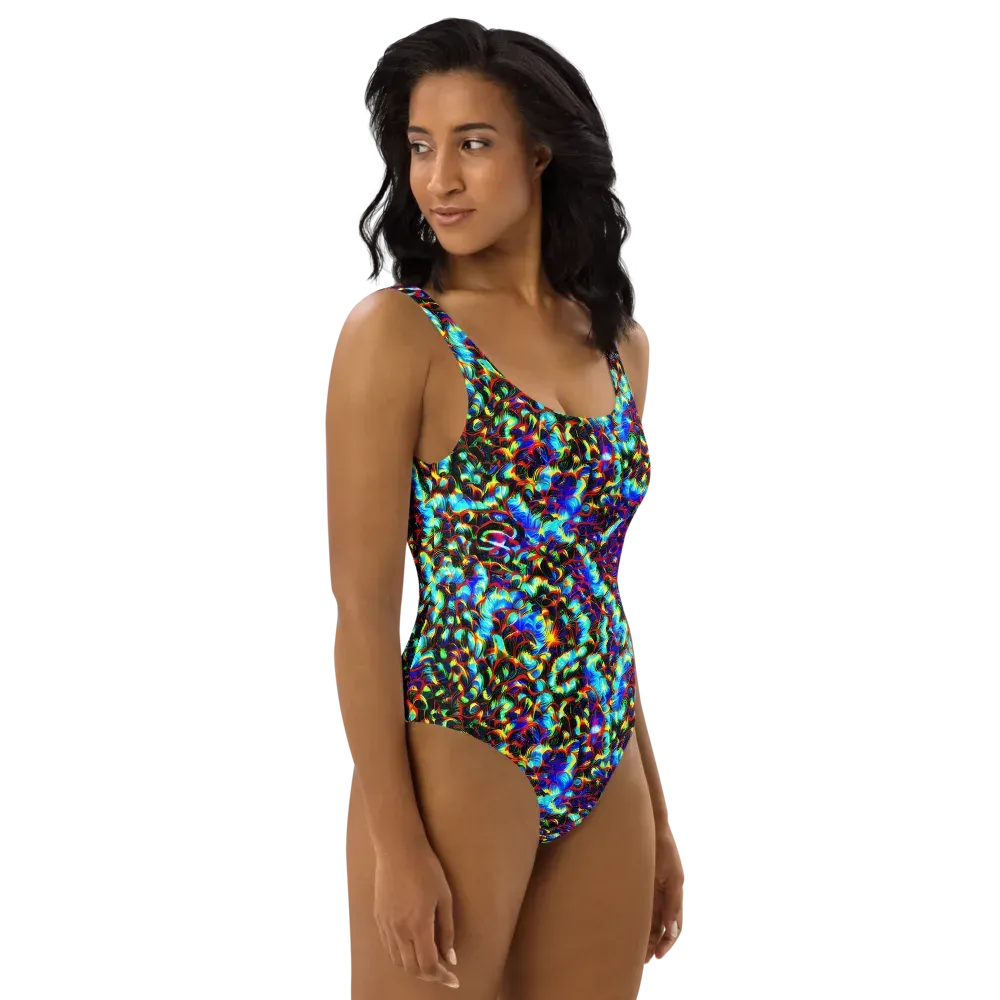 Blue Flame Jungle on One-Piece Swimsuit — Right