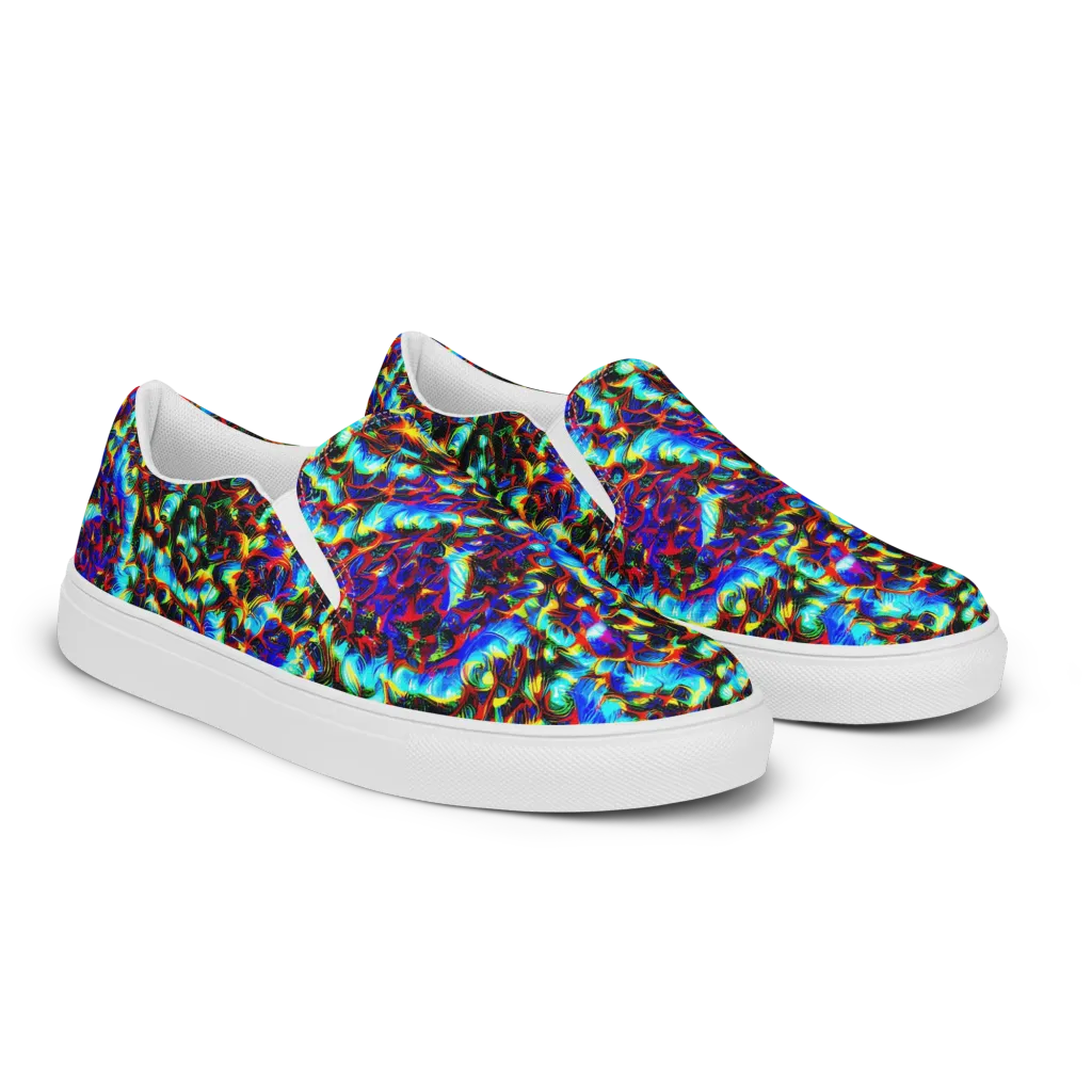Blue Flame Jungle on Women's Slip-On Canvas Shoes — Right Front