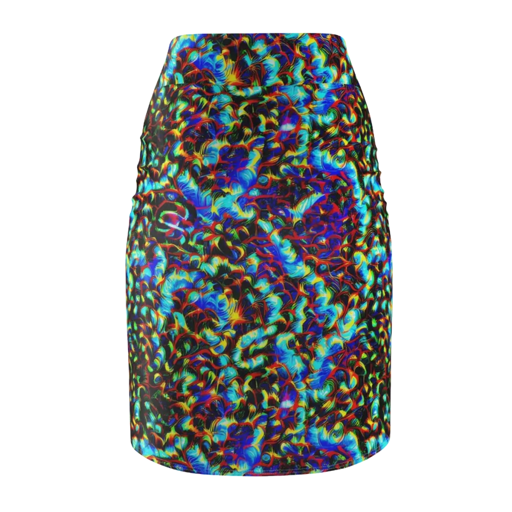 Blue Flame Jungle on Pencil Skirt — Back