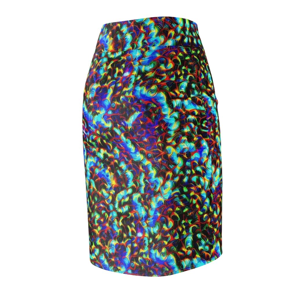 Blue Flame Jungle on Pencil Skirt — Back Side