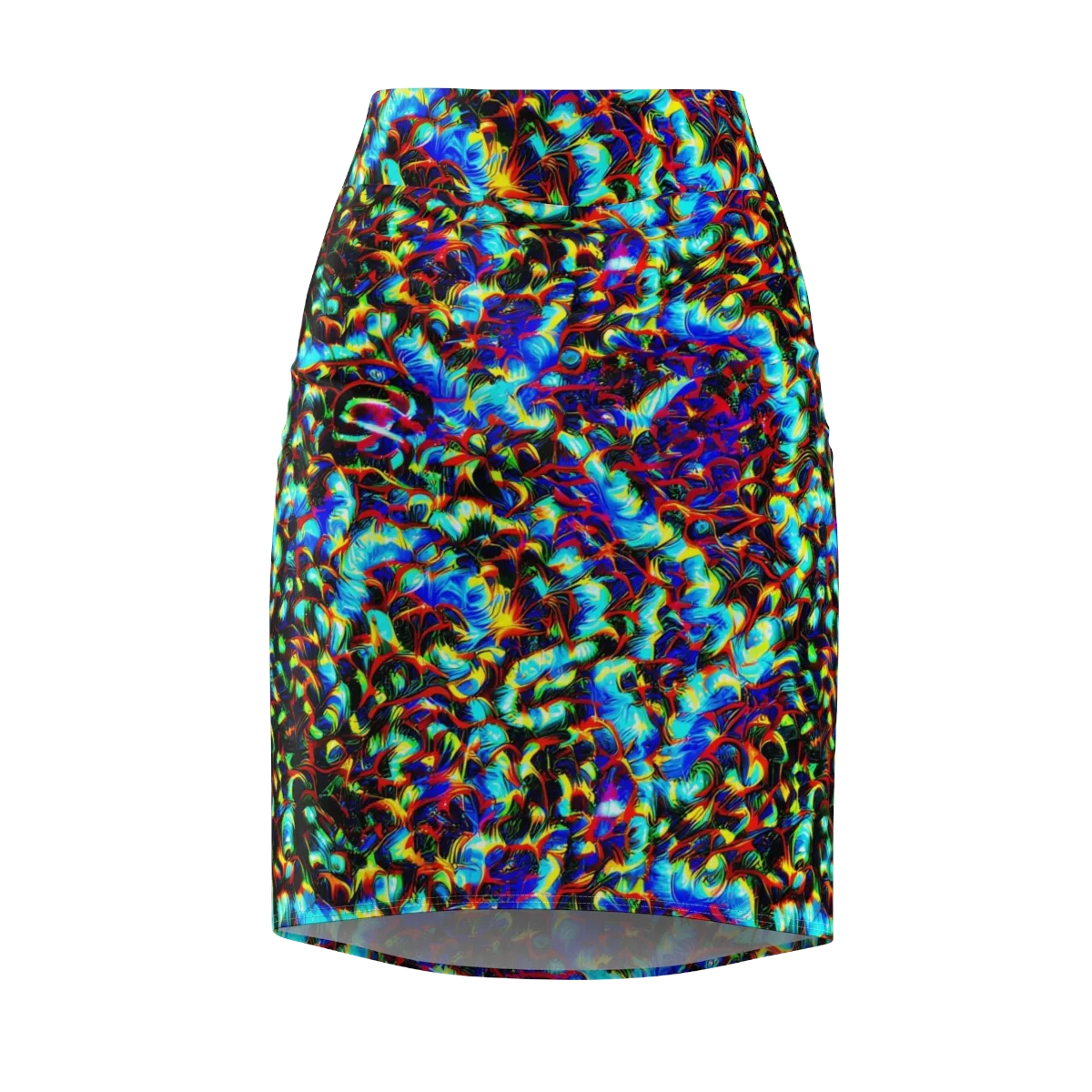 Blue Flame Jungle on Pencil Skirt — Front