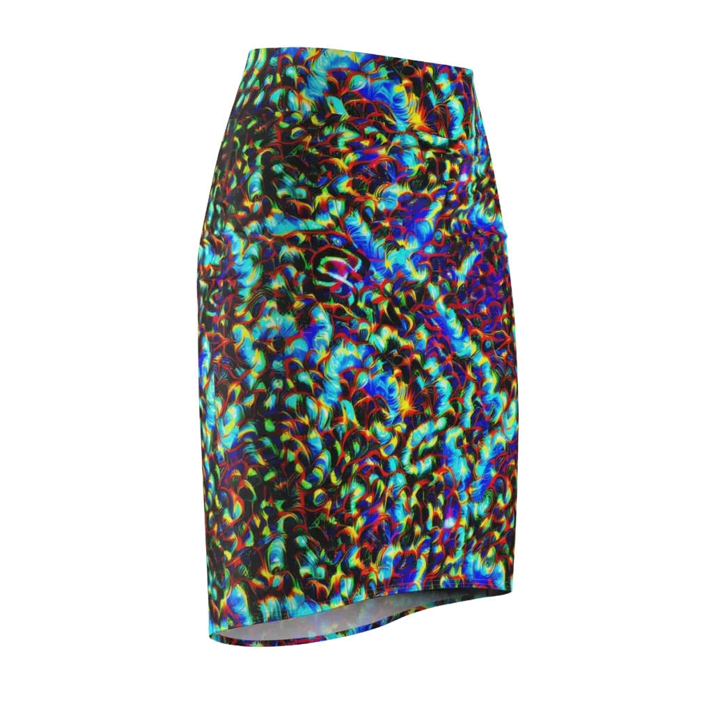 Blue Flame Jungle on Pencil Skirt — Front Side